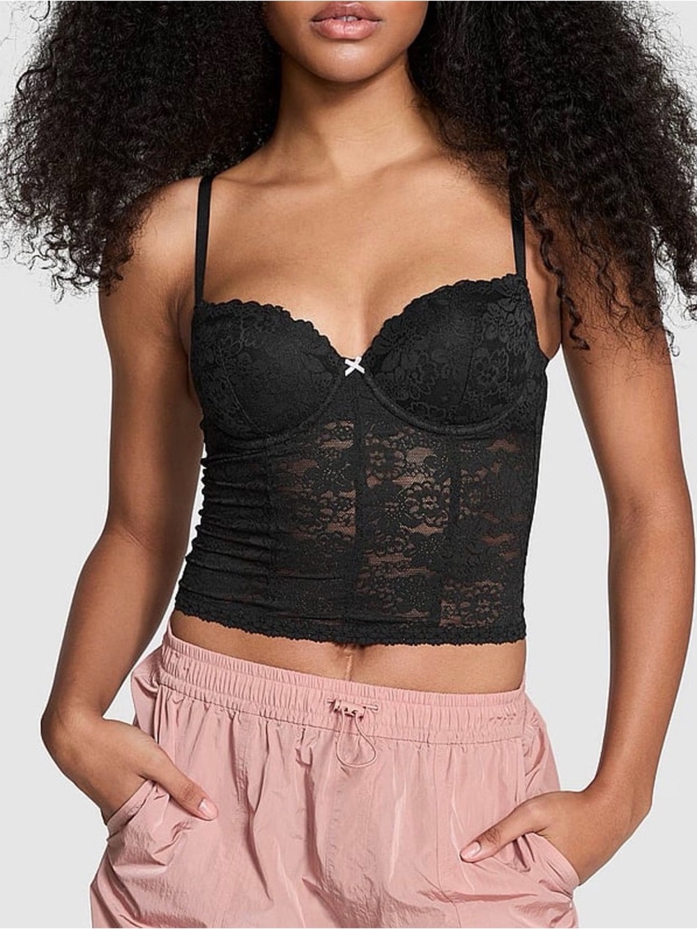 PINK Victoria's Secret Black Lace Longline Camisole
